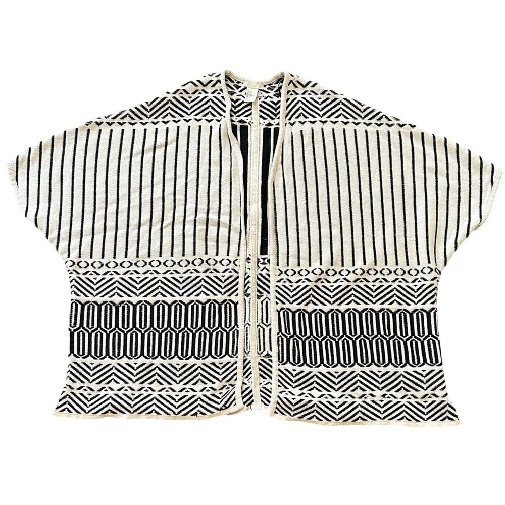 H&M Black Ivory Geometric Knit Sweater Top Oversized Fair Isle M/L - Picture 7 of 8